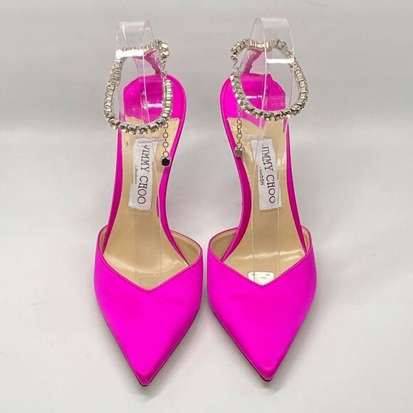 Jimmy Choo Saeda 100mm Satin Crystal Ankle-Strap Pumps size 39 - Picture 3 of 14